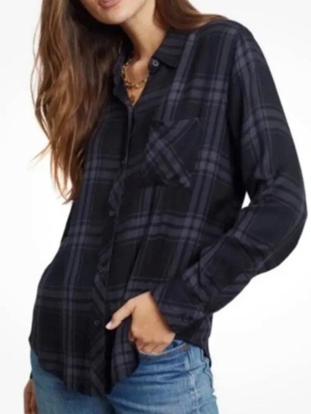 Rails Hunter Plaid Button Down Shirt Onyx Ash - Women's XL